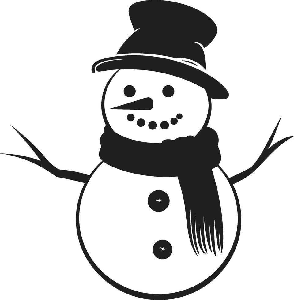 Playful Snowman Friend Black Fluffy Frosty Joy Cute Black vector