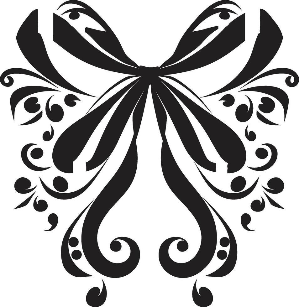 Detailed Ribbon Flourish Stylish Ribbon Elegance Black Emblem vector