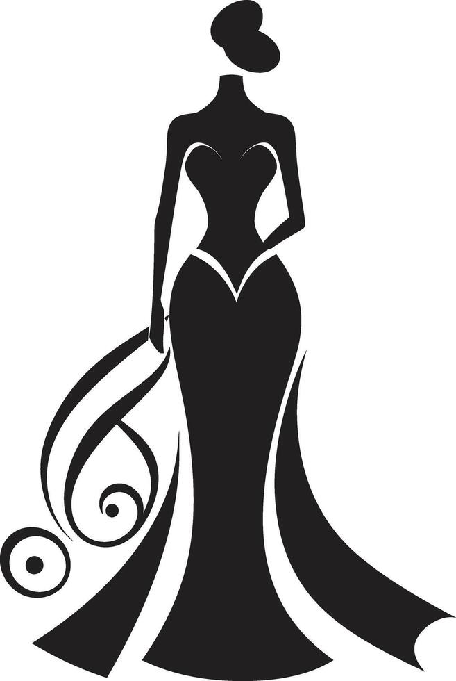 Runway Excellence ic Dress Emblem Signature Style Womans Black Dress vector