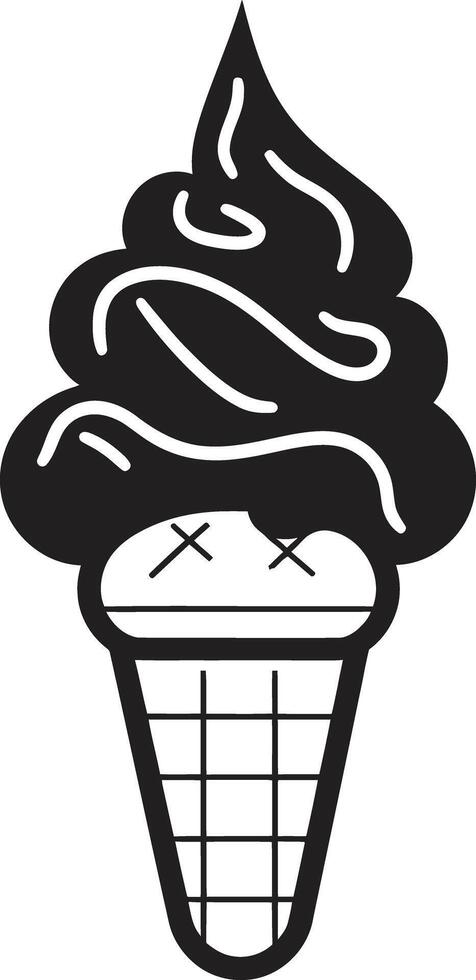 Swirled Elegance Ice Cream Emblem Frosty Temptation Black Cone Treat vector