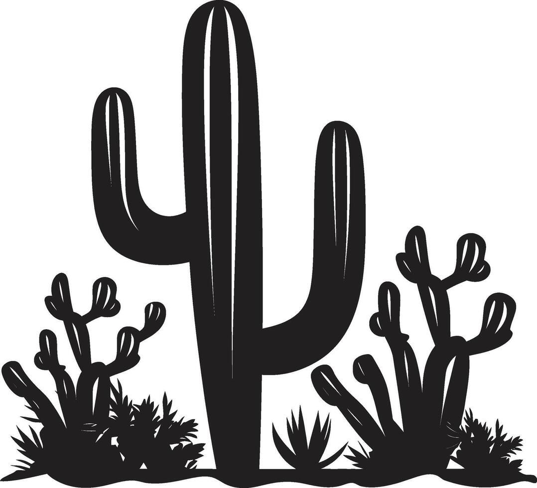 Desert Bloom Black of Wild Cacti Spiny Wilderness Black Cactus Emblem vector