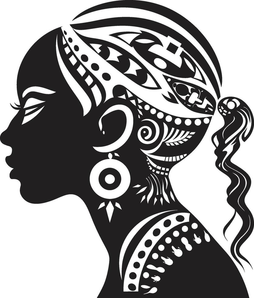 tribal hilos étnico mujer cara conmovedor simetría étnico mujer glifo en negro vector