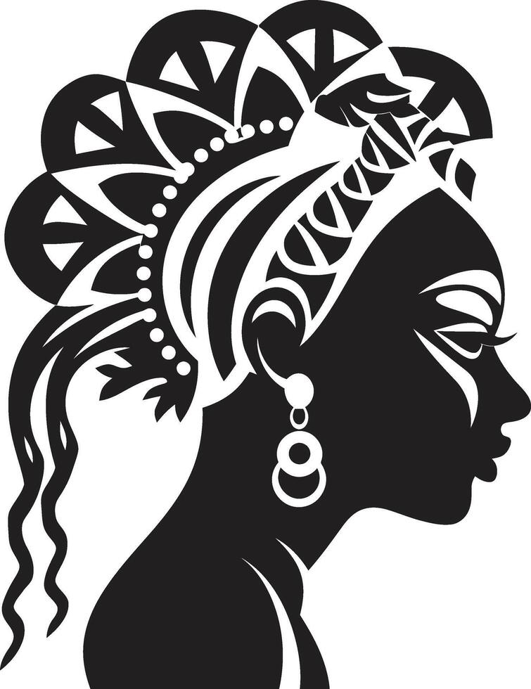 Empowered Heritage Ethnic Woman Face Serenity Silhouette Tribal Woman Glyph in Black vector