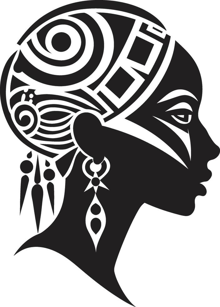 Empowered Essence Ethnic Woman Face Tribal Tranquility Black for Woman Face Emblem vector