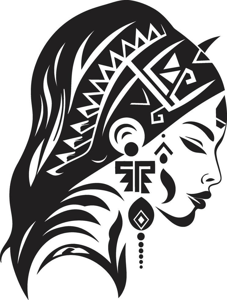 Cultural Radiance Tribal Woman Emblem in Black Heritage Muse Black Glyph for Woman Face vector