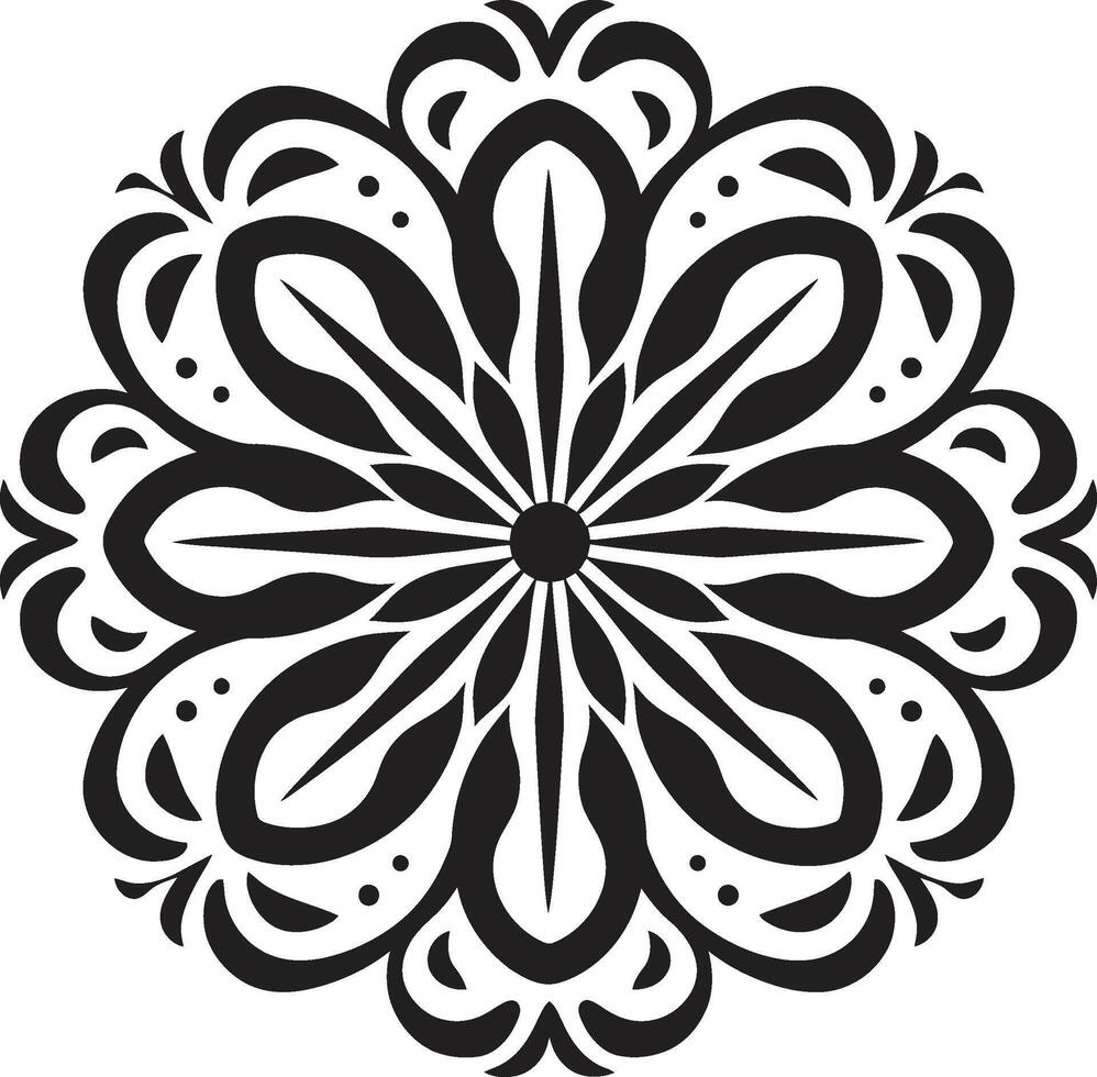 Enchanting Radiance Monochromatic Mandala in Black Zen Blossom Mandala with Intricate Pattern in Black vector