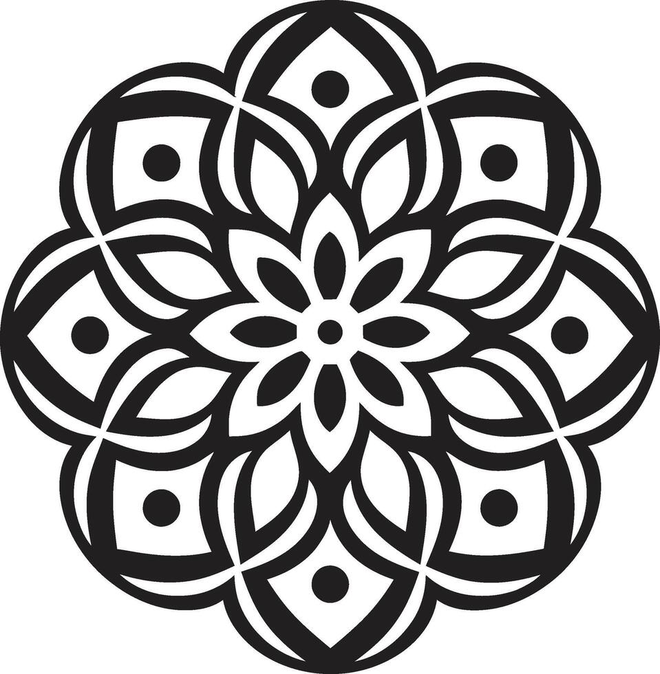 Zen Blossom Sleek Mandala with Intricate Pattern in Black Divine Mandala Monochromatic Emblem Featuring vector