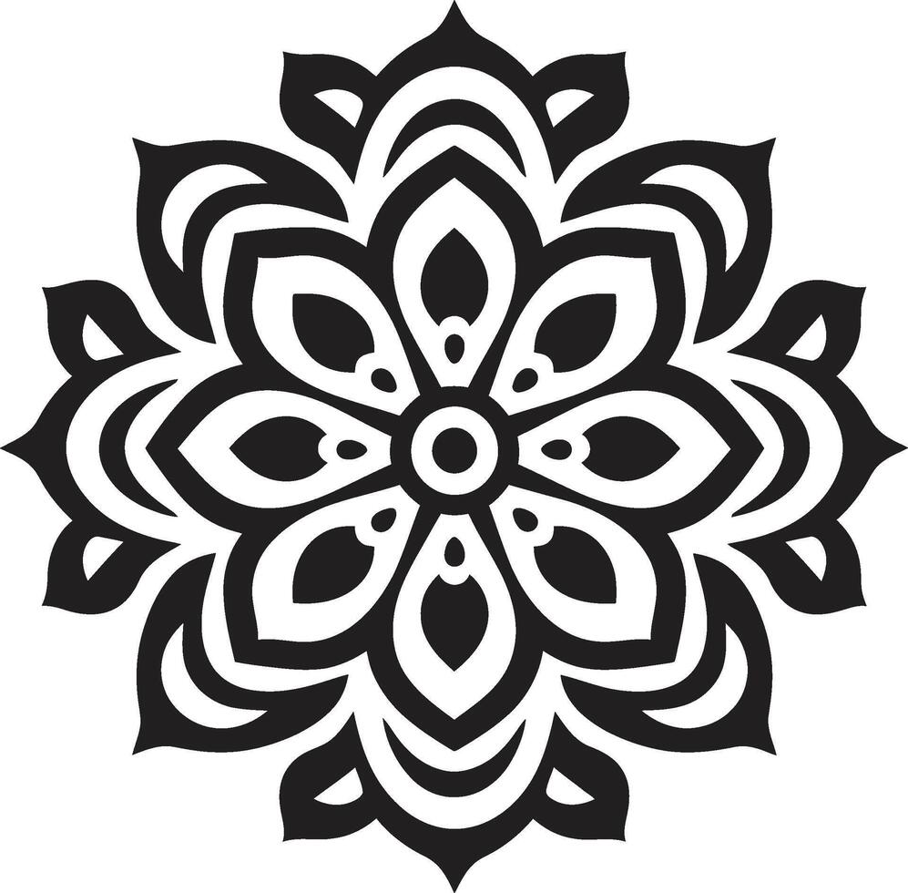 Sacred Geometry Unleashed Mandala Emblem Featuring Monochrome Pattern Infinite Serenity Elegant Mandala in Sleek Black vector