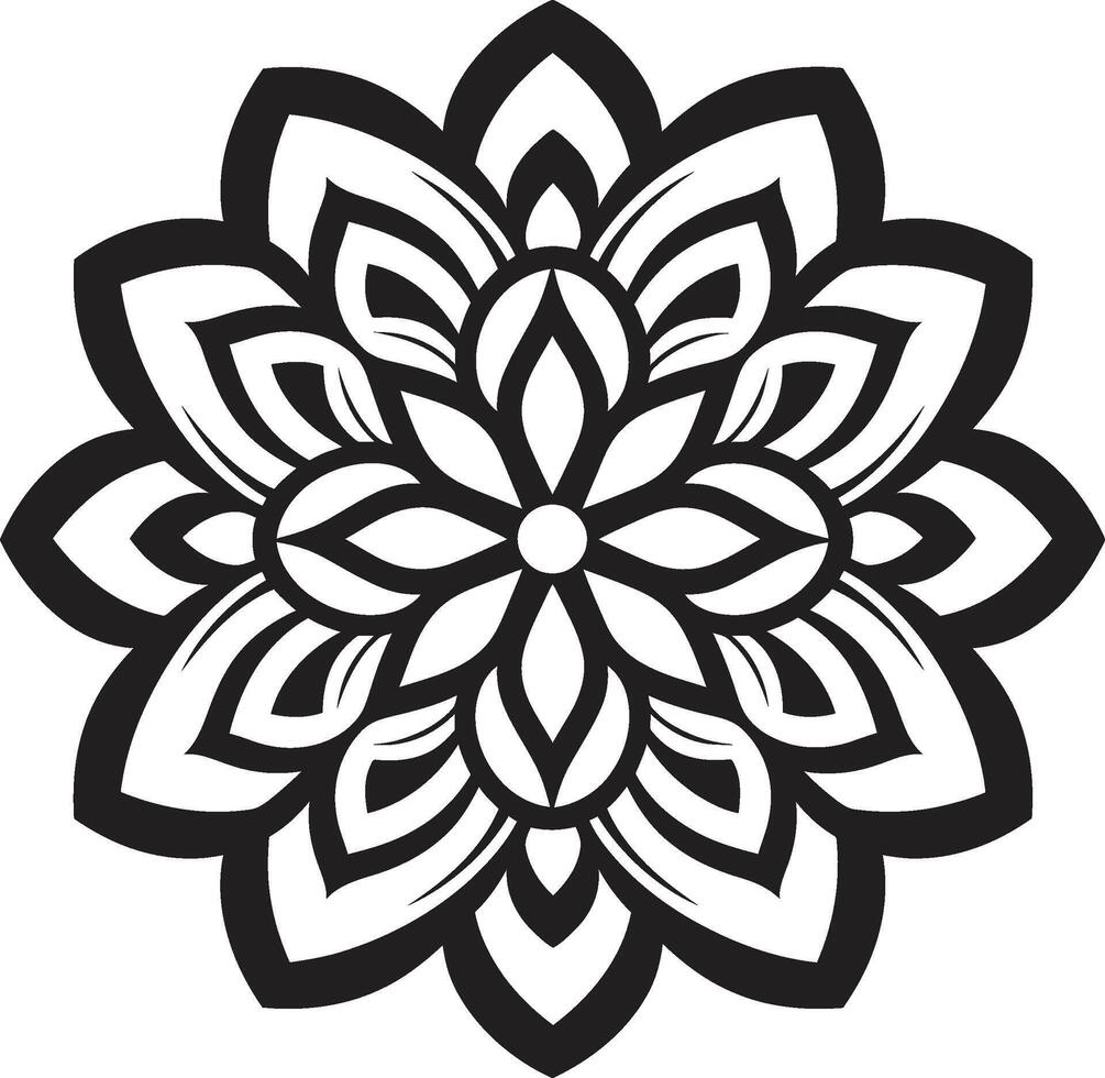Sacred Geometry Symphony Black with Intricate Mandala Pattern in Infinite Serenity Monochrome Emblem Featuring Mandala in Elegant vector