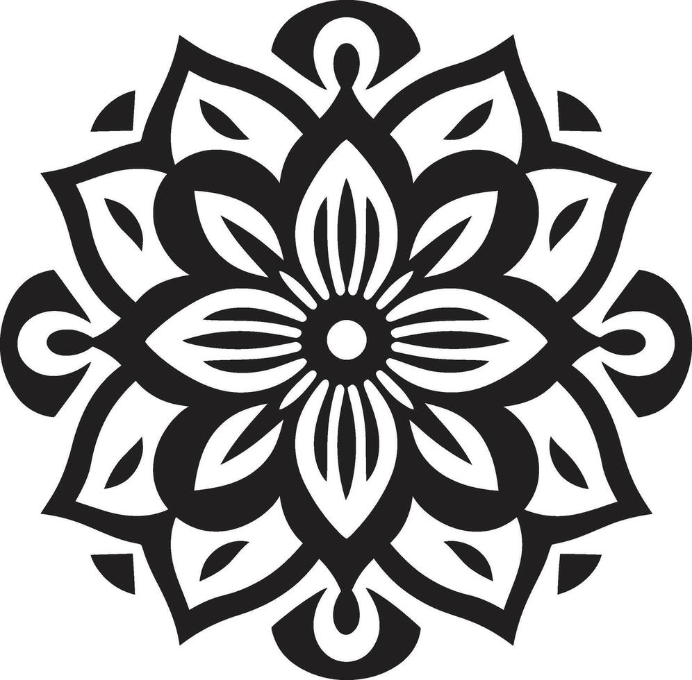 Enigmatic Elegance Monochromatic Mandala in Sleek Black Infinite Serenity Black Featuring Mandala Pattern vector