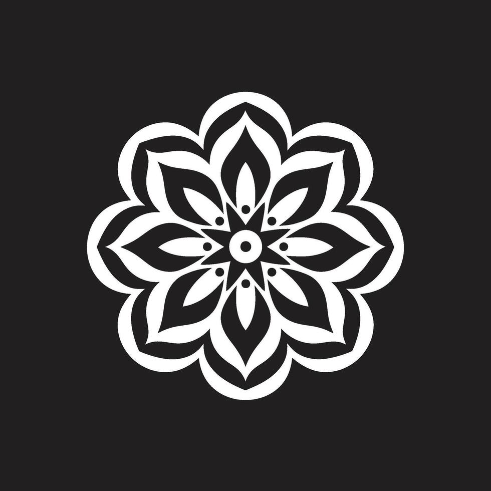 Enchanting Radiance Depicting Mandala in Sleek Black Infinite Harmony Monochromatic Mandala Emblem Featuring Pattern vector