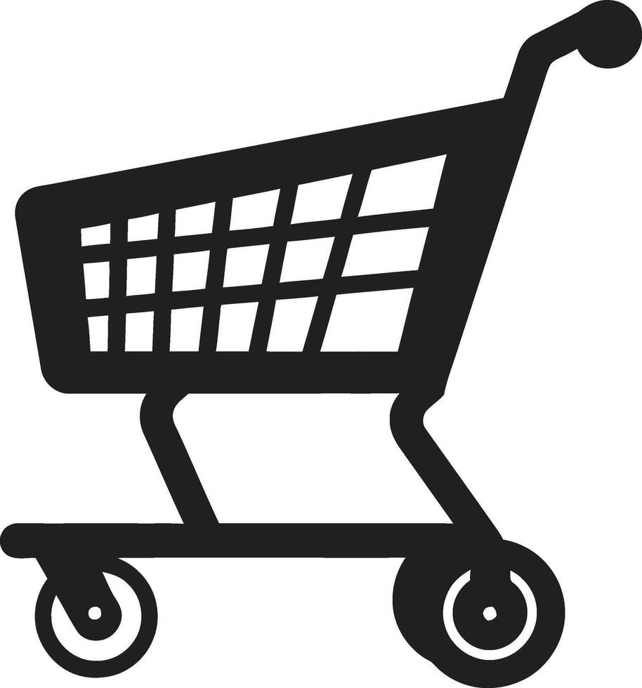 Cartographic Charm Monochromatic Shopping Trolley in Black Retail Rhapsody Showcasing Sleek Black Shopping Trolley vector