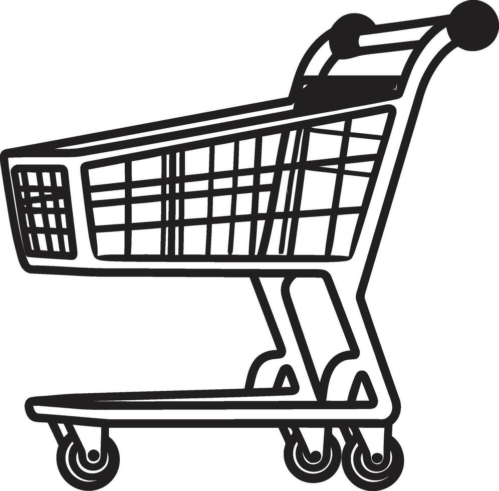 Market Melody Showcasing Shopping Trolley in Black Cart Couture Sleek Black Shopping Trolley in vector