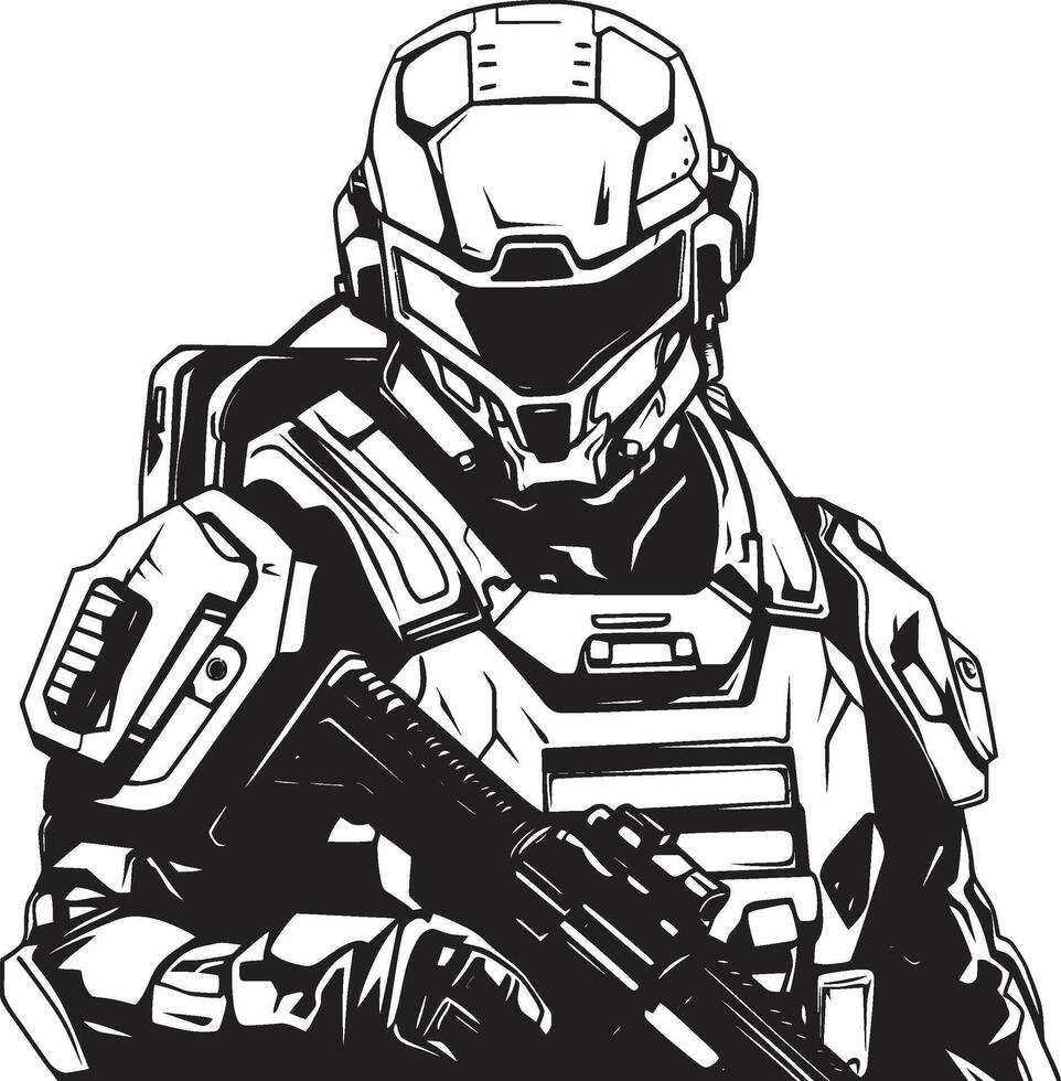 Digital Dynamo Cyberpunk Soldier Insignia Bio Sync Sentinel Cyber Soldier vector