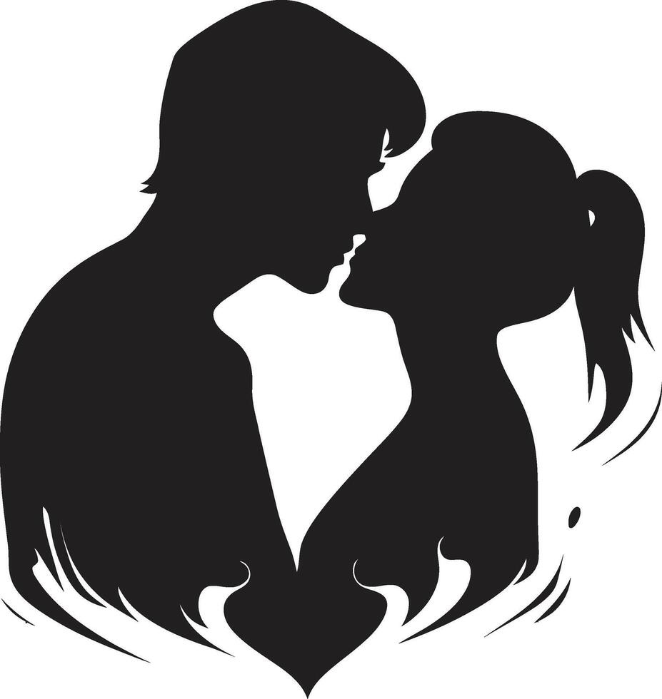 Devotion Duet Kissing Couple Eternal Connection Loving Duo Emblem vector