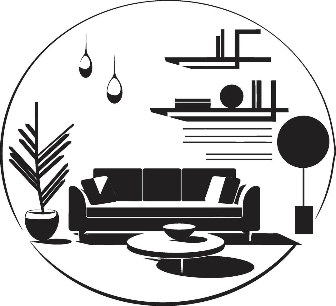 Modern Dwelling Symmetry ic Black Emblems Showcase the Harmonious Interior of Homes Chic Living Essence Sleek Black s Redefine Modern House Interior Elegance vector