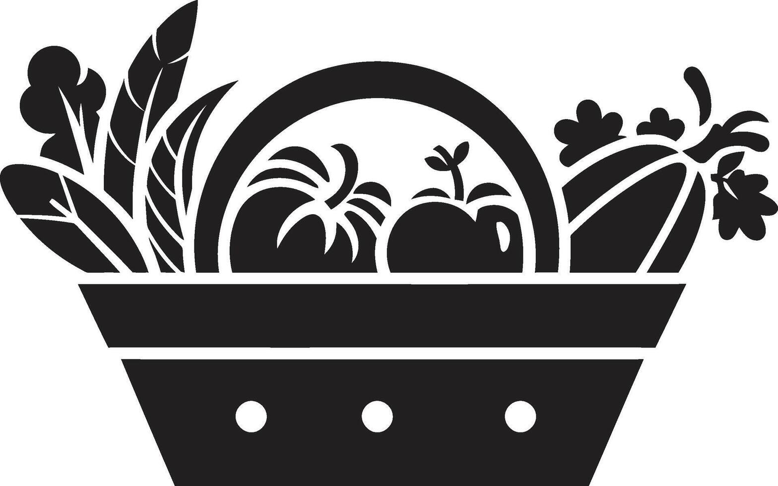 Nourishing Symphony Unveiled ic Black Emblems Illuminate the Harmonious Blend of Nutritional Fruits in a Basket Healthy Medley Elegance Bold Black s Define the Healthy Medley of Nutrie vector