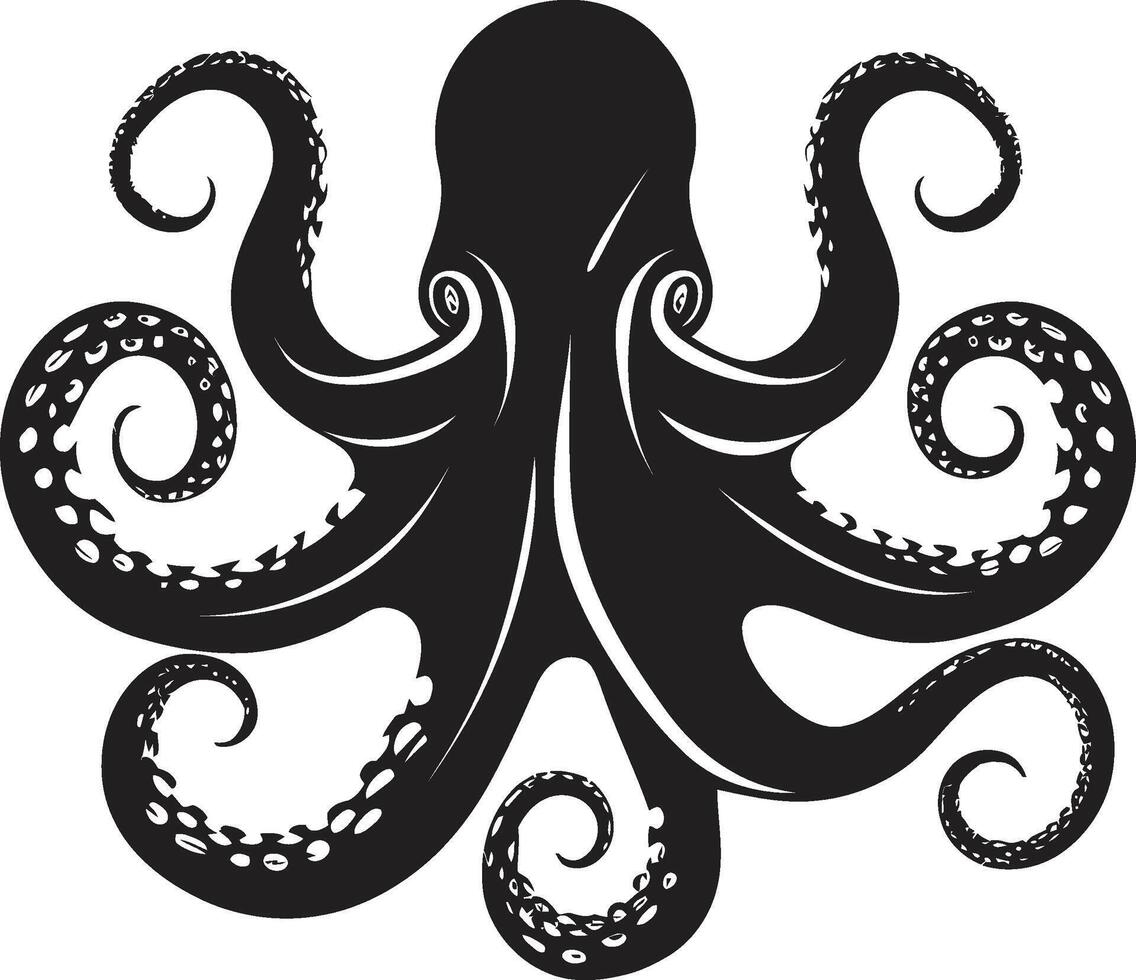 cefalópodo alta costura 90 palabra pulpo revelando negro maestría tinta impresiones negro ic emblema en 90 palabras de pulpo esplendor vector