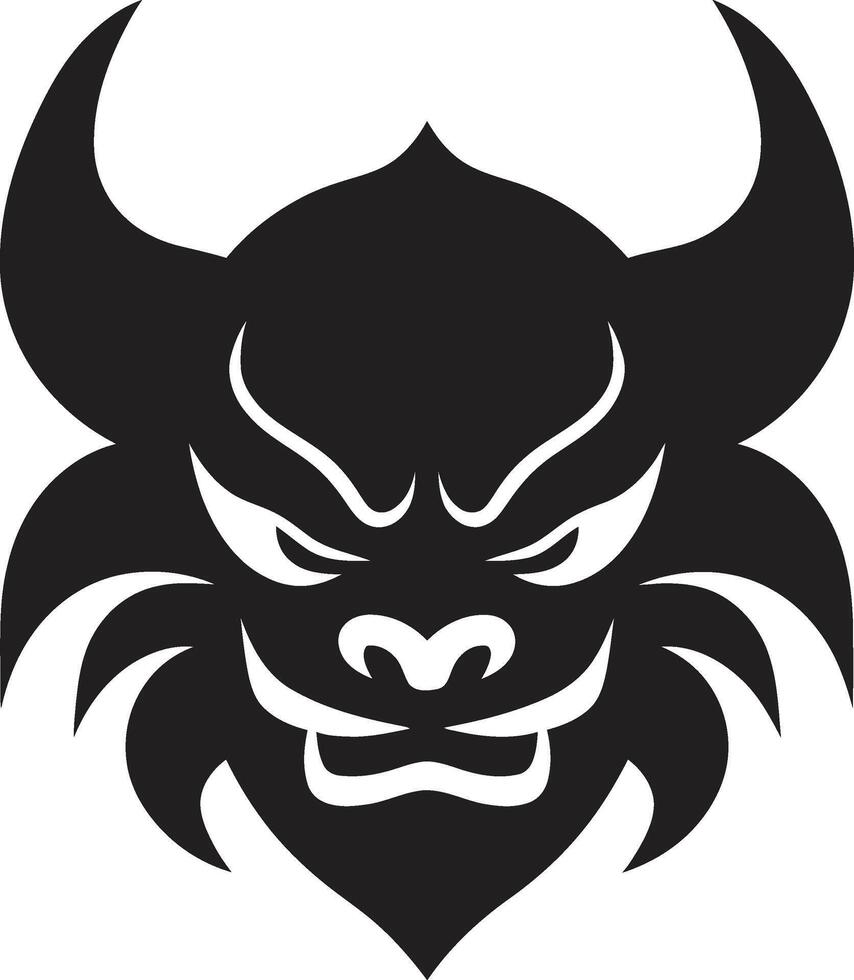 Oni Head Sinister Black Eerie Oni Face Stylish Black Illustration vector