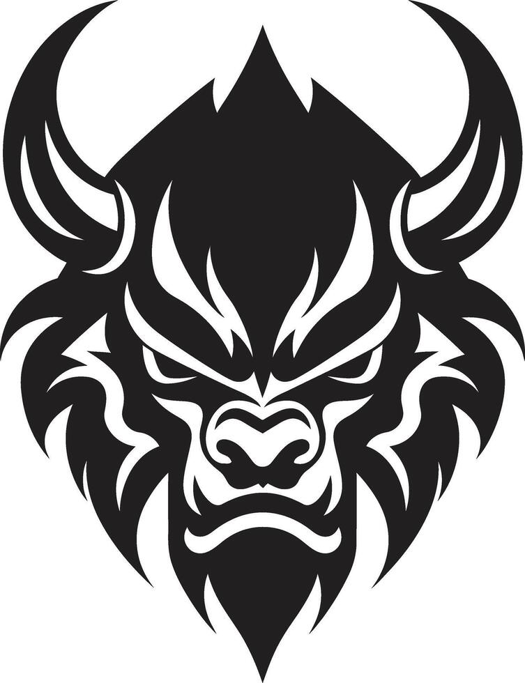 Eerie Oni Profile Intricate Illustration in Noir Black Modern Oni Mask Stylish Black with a Touch of Mystery vector