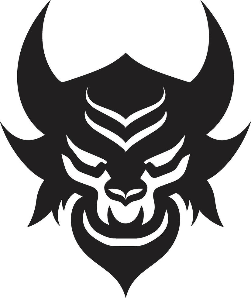 Mysterious Oni Head Intricate Illustration in Noir Noir Inspired Oni Symbol Chic Black vector