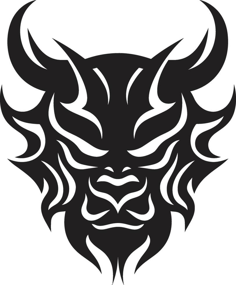 Elegant Oni Mask Sleek Black with Contemporary Flair Mysterious Oni Head Intricate Illustration in Noir vector