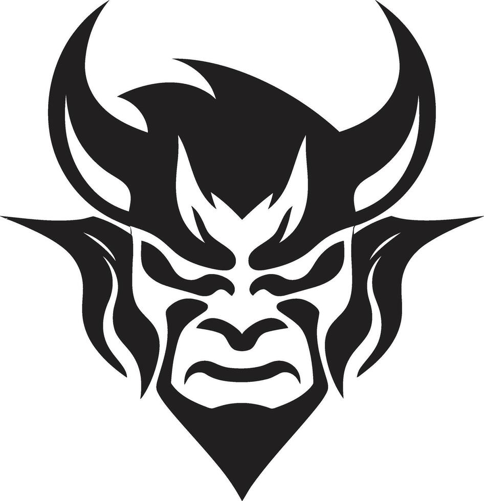 Eerie Oni Mask Elegant Black with a Mysterious Touch Japanese Demon Contemporary Oni Head in Noir vector