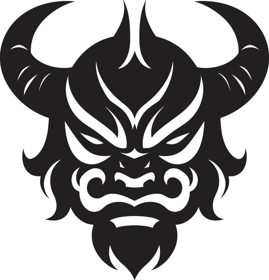 Eerie Oni Head Dark for a Captivating Noir Oni Graphic Stylish Black Emblem with Japanese Flair vector