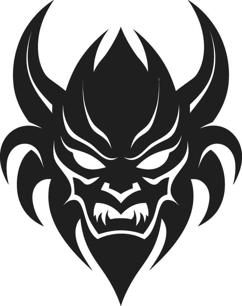 Sinister Oni Dark Illustration Oni Mask Graphic Sleek Black Emblem vector