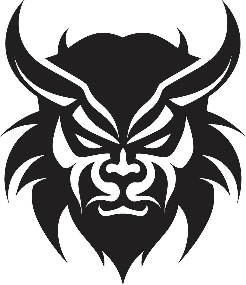 Oni Face Mysterious Black Japanese Demon Oni Head in Shadowy Black vector