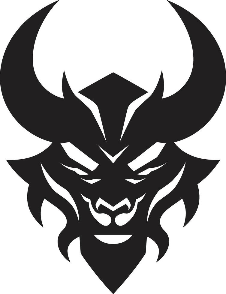 Oni Head Graphic Chic Black Emblem for Modern Branding Eerie Oni Mask Illustration Shadowy Black vector