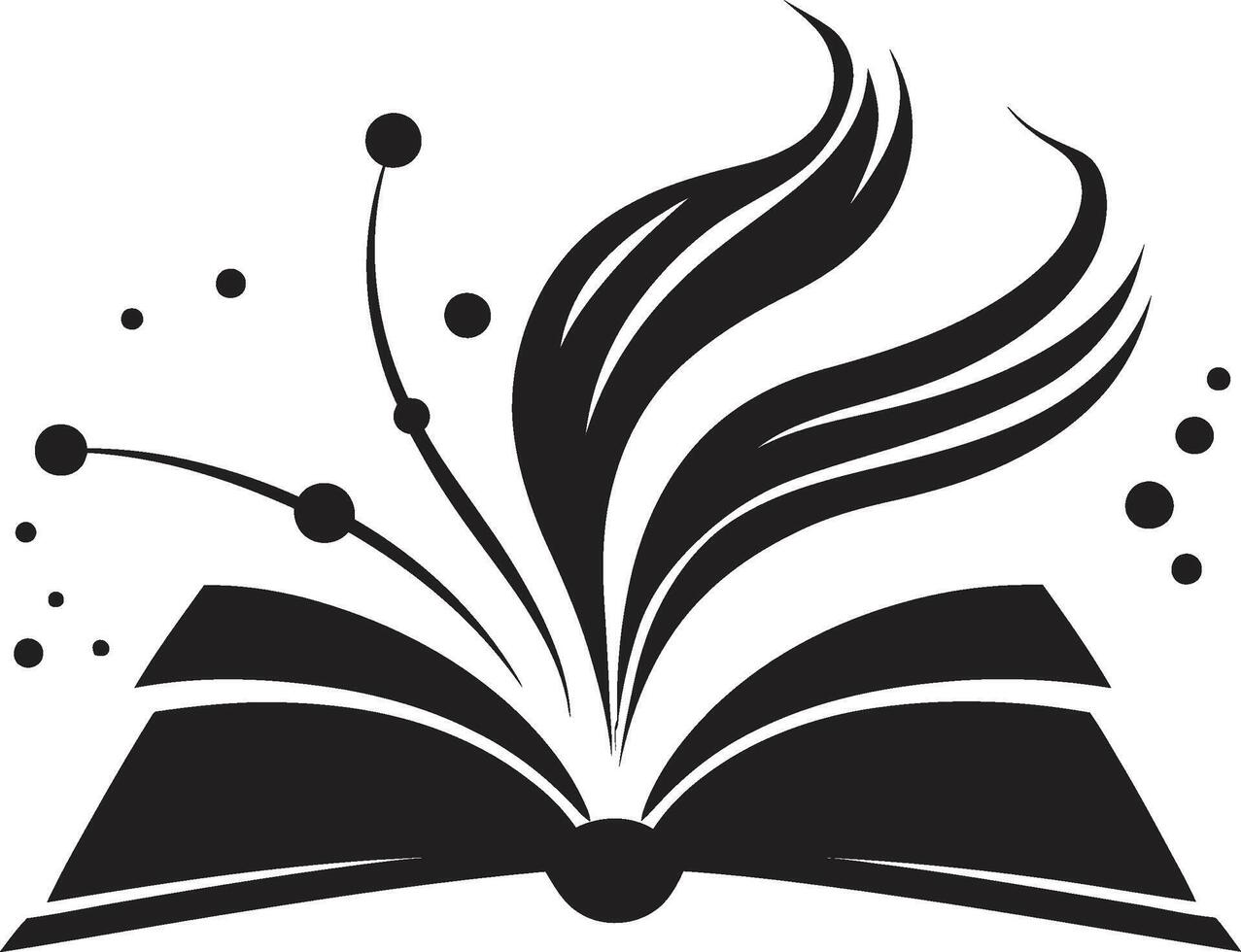 Opened Wisdom Graphic Chic Black with Elegant Sleek Pages Unveiled Contemporary Emblem in Noir Black vector