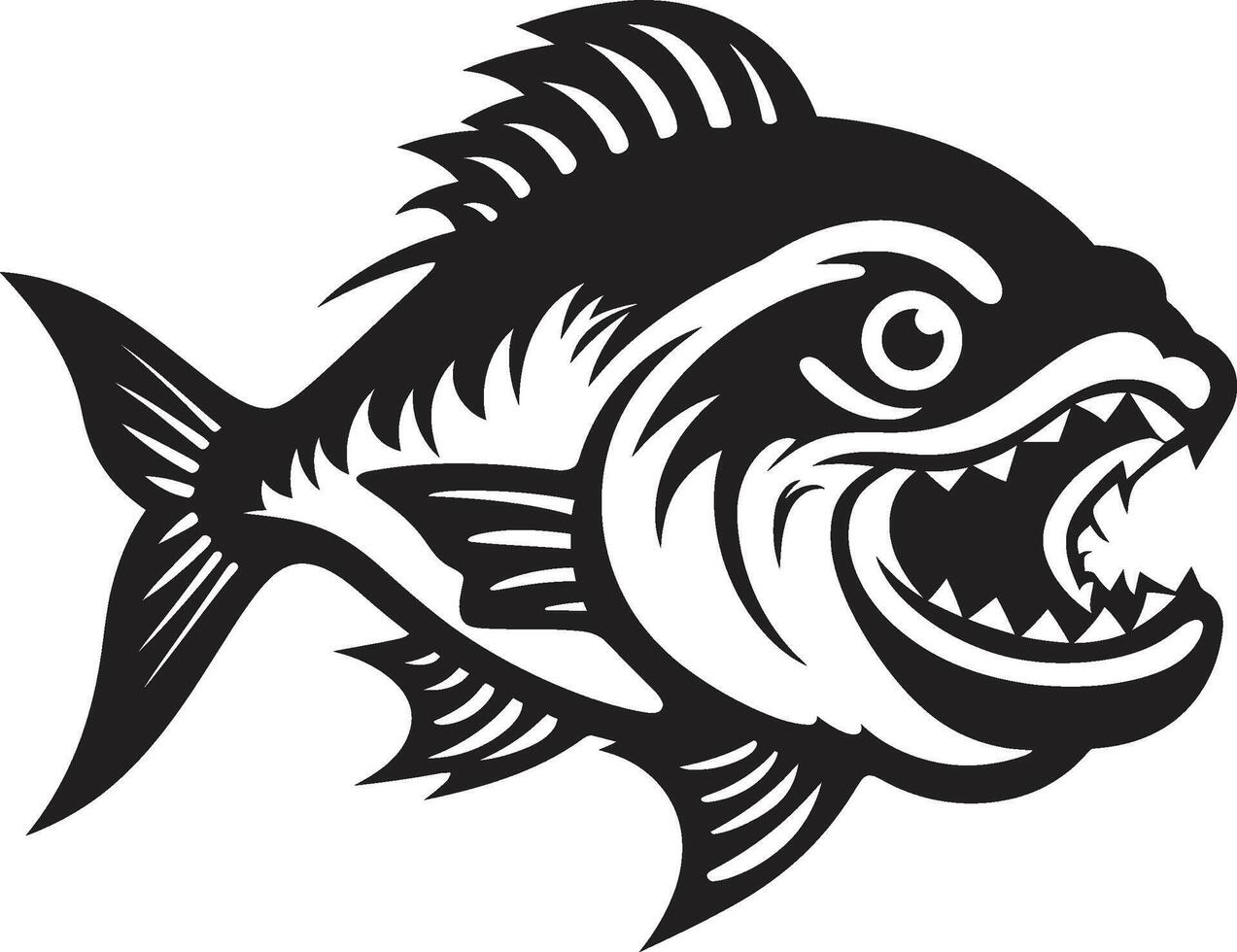 Noir Piranha Attack Intricate Emblem with Modern Touch Underwater Menace Elegant Black with Piranha Silhouette vector