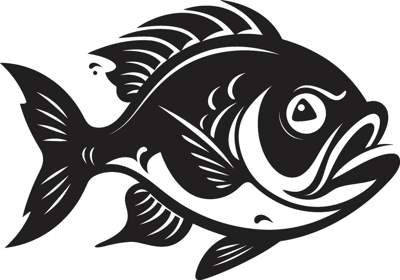 Noir Piranha Attack Dark with Intricate Piranha Underwater Menace Sleek Black Emblem for a Captivating Look vector