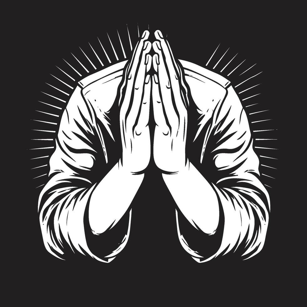 Harmony of Heart Praying Hands in Black ic Sacred Silhouette Monochrome Praying Hands in 80 Words vector