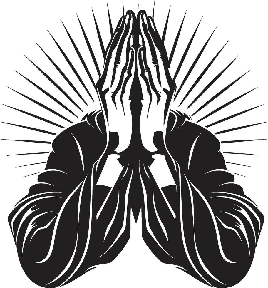 Serenity Symbol Praying Hands Black Unveiled Faithful Fingers Monochrome Praying Hands in 80 Words vector