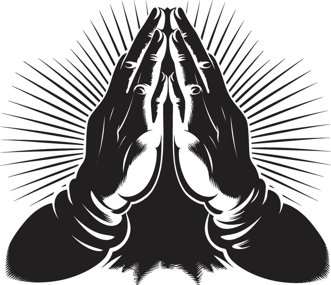Hands of Faith Praying in Monochrome Majesty Sacred Gesture Praying Hands Black in 80 Words vector