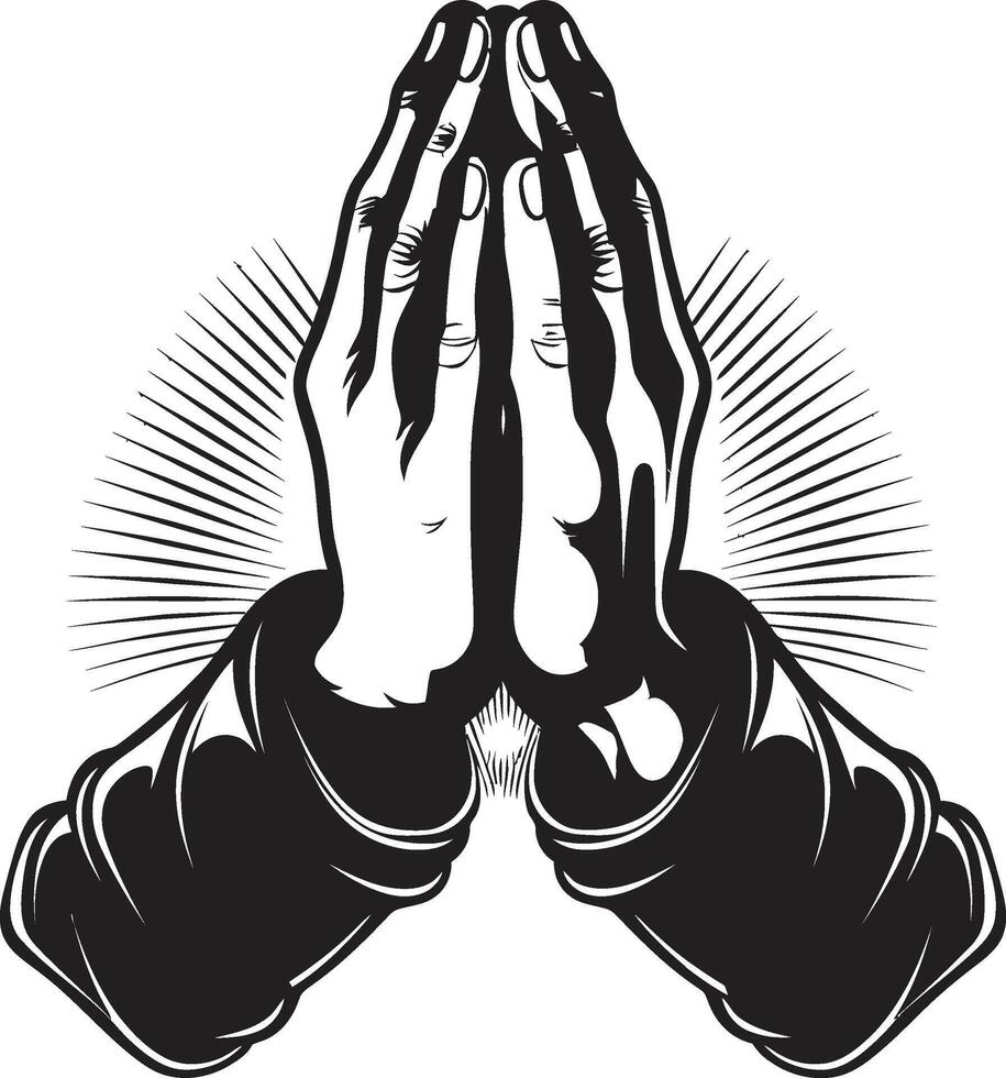 fiel yemas de los dedos negro de Orando manos desvelado espiritual símbolo Orando manos negro en 80 palabras vector