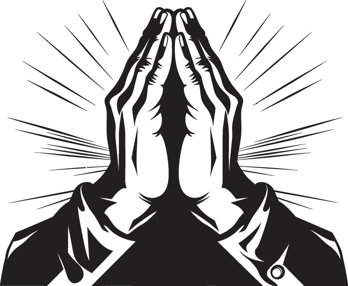 Reverent Reach Praying Hands Black in 80 Words Symbolic Serenity Praying Hands Black Resonates vector
