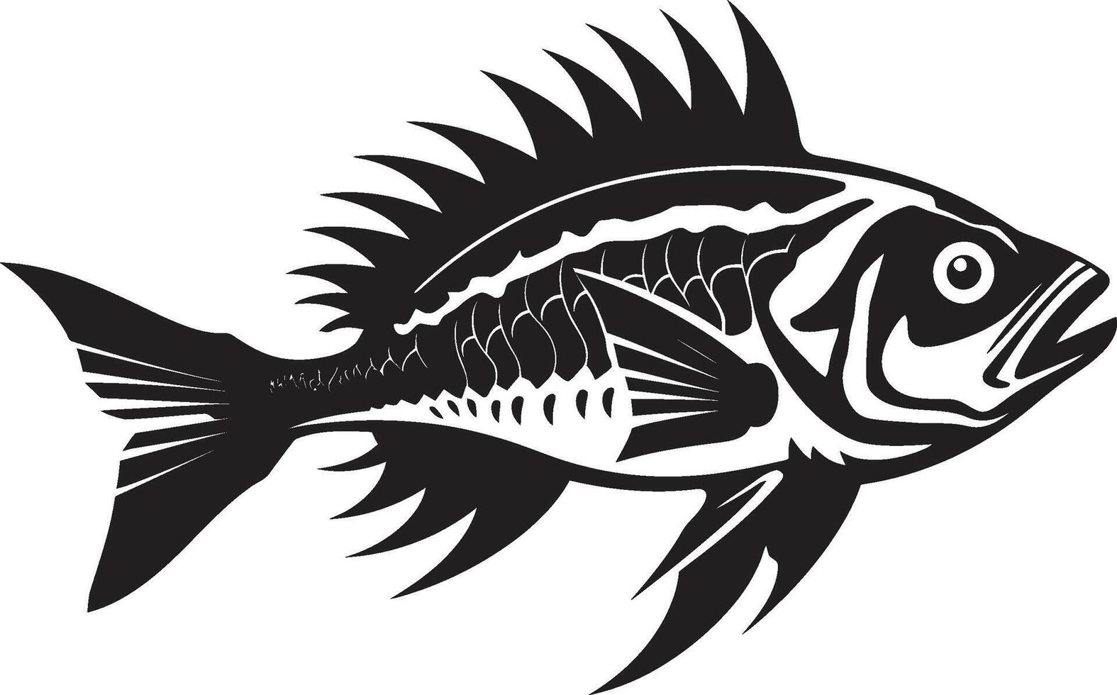 misterioso exoesqueleto negro ic depredador pescado esqueleto hueso Relajado presencia depredador pescado esqueleto en elegante negro vector