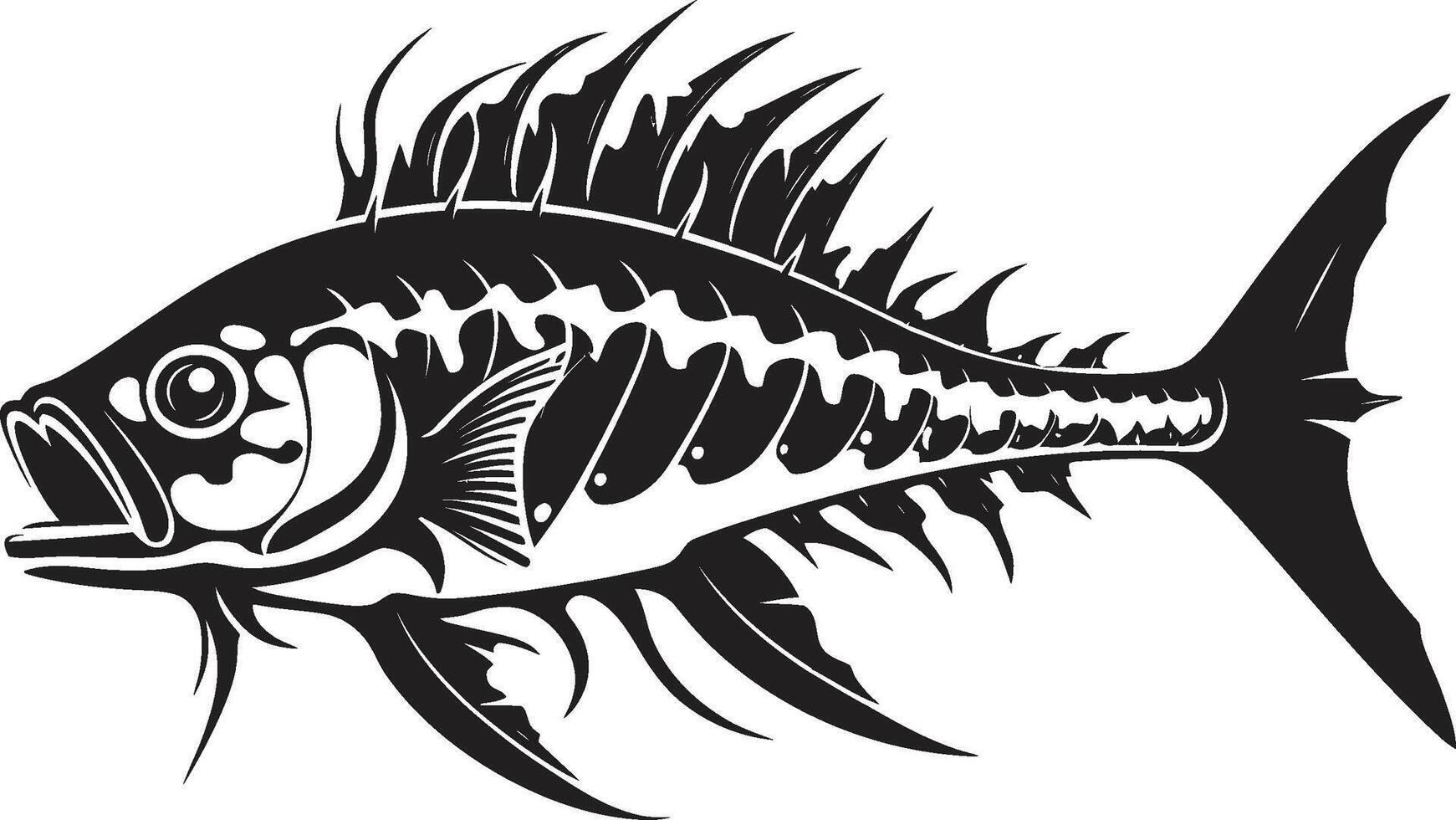 Eerie Exoskeleton Insignia Black for Predator Fish Skeleton Bone Chilling Presence Elegant Black for Predator Fish Skeleton vector