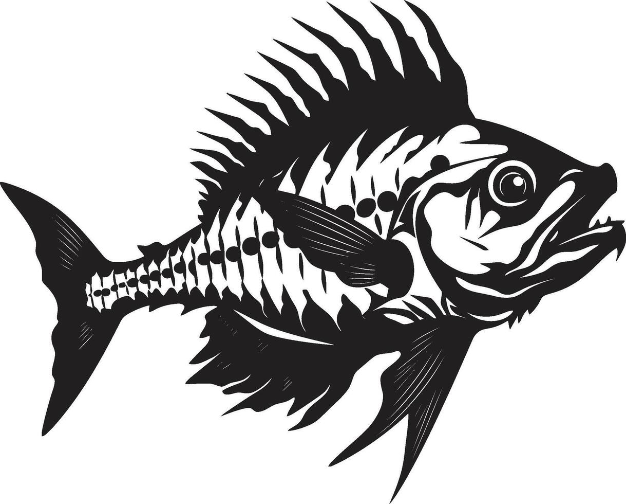 Abyssal Aura Mark Black for Predator Fish Skeleton Emblem Dreadful Dorsal Elegant for Predator Fish Skeleton vector