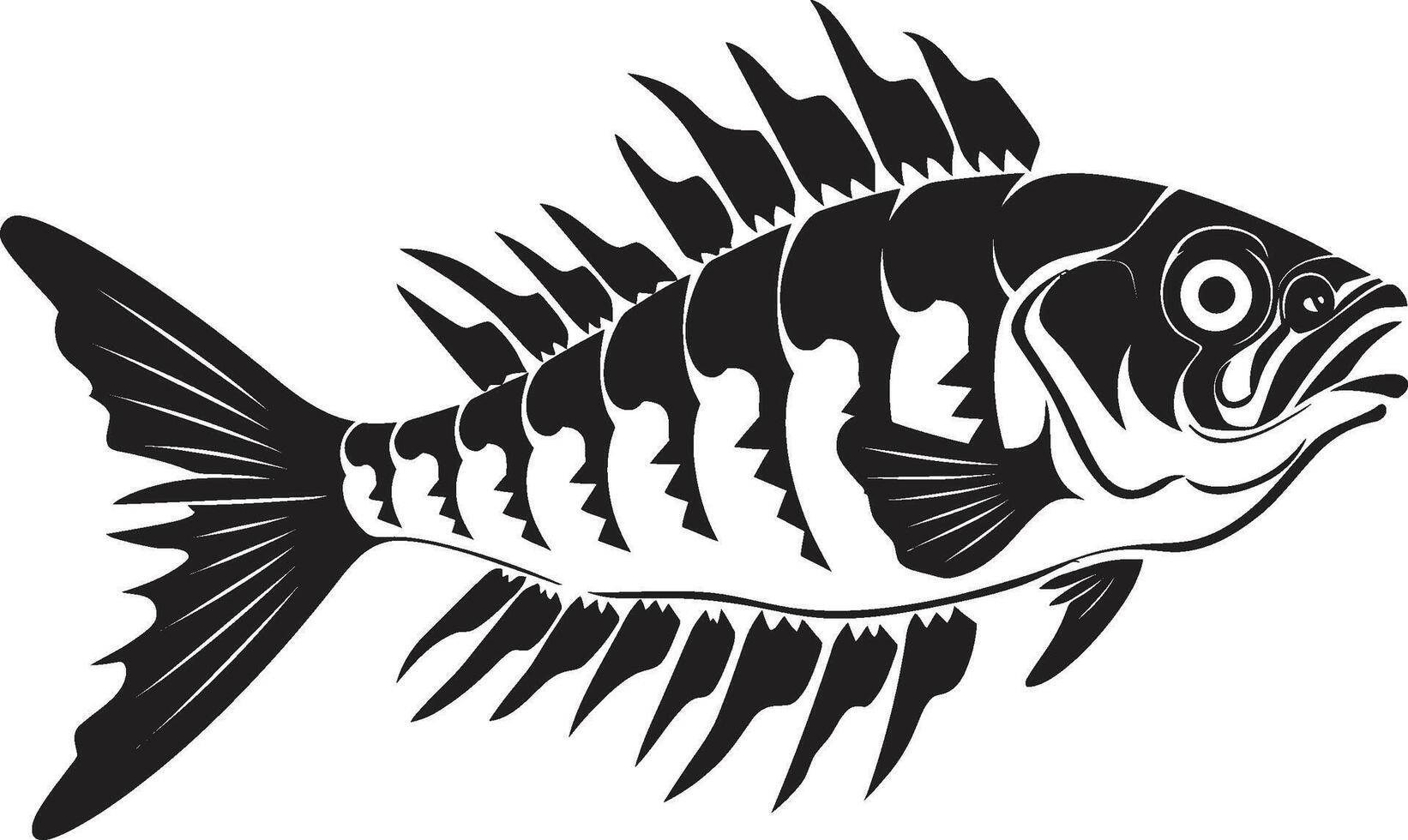 abisal aura negro de depredador pescado esqueleto terrible dorsal minimalista depredador pescado esqueleto en negro vector