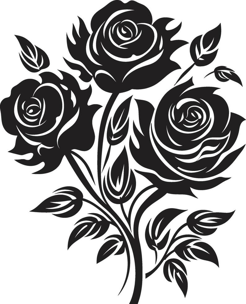 Noir Beauty Elegant Black for Rose Bouquet in Serenade in Shadows Black Rose Bouquet Emblem vector