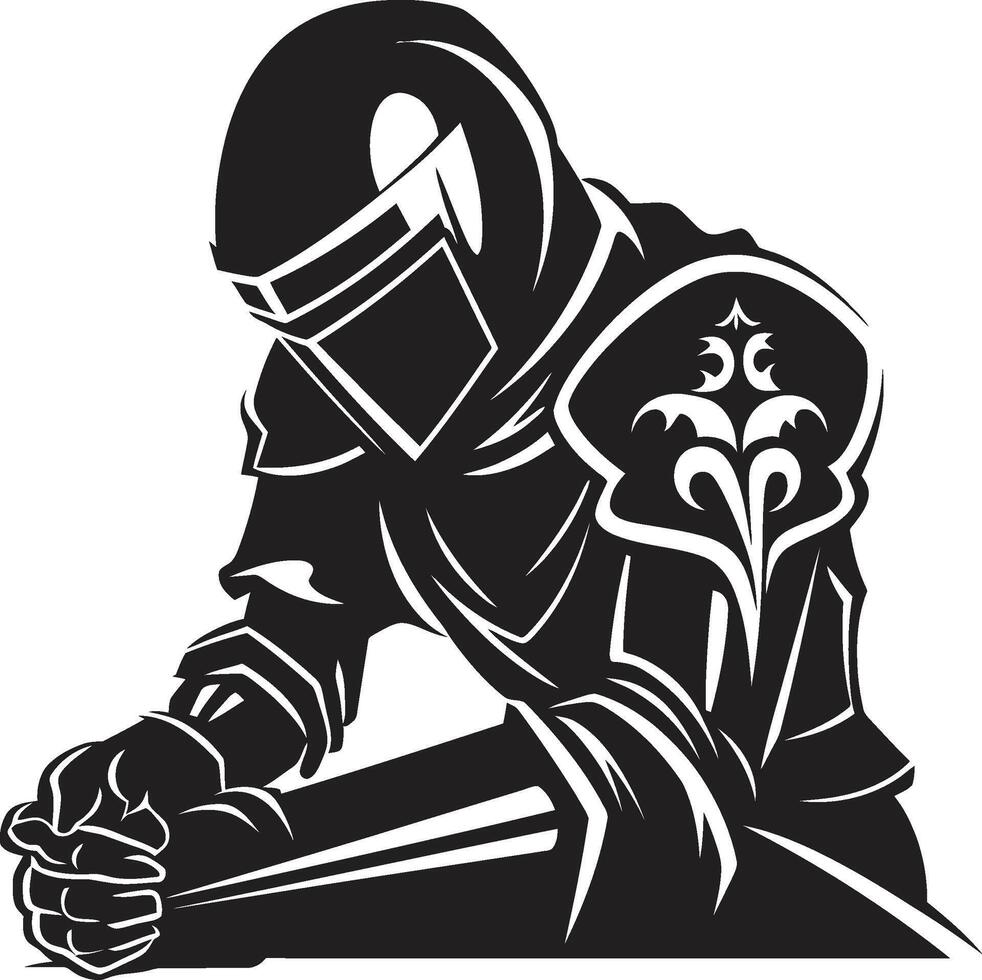 Noir Knightfall ic Sad Knight Soldier in Black Sorrowful Armor Elegant Sad Knight Soldier Emblem in Black vector