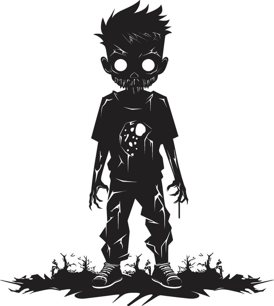 espantoso tots negro para de miedo zombi niño en Siniestro niño de el muertos vivientes ic negro zombi niño emblema vector