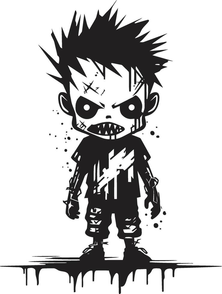 Eerie Offspring Black for Scary Zombie Kid Spine Chilling Toddler of the Undead Elegant Black Zombie Kid in vector