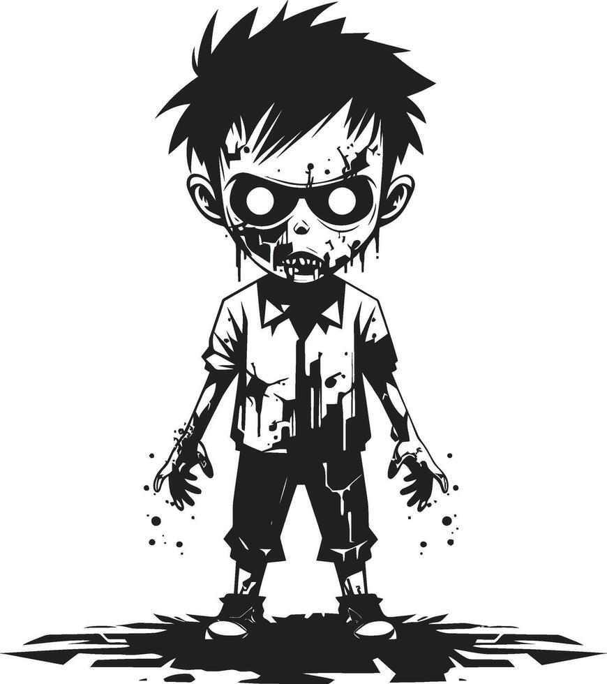 espantoso tots negro para de miedo zombi niño en Siniestro niño de el muertos vivientes elegante negro zombi niño emblema vector