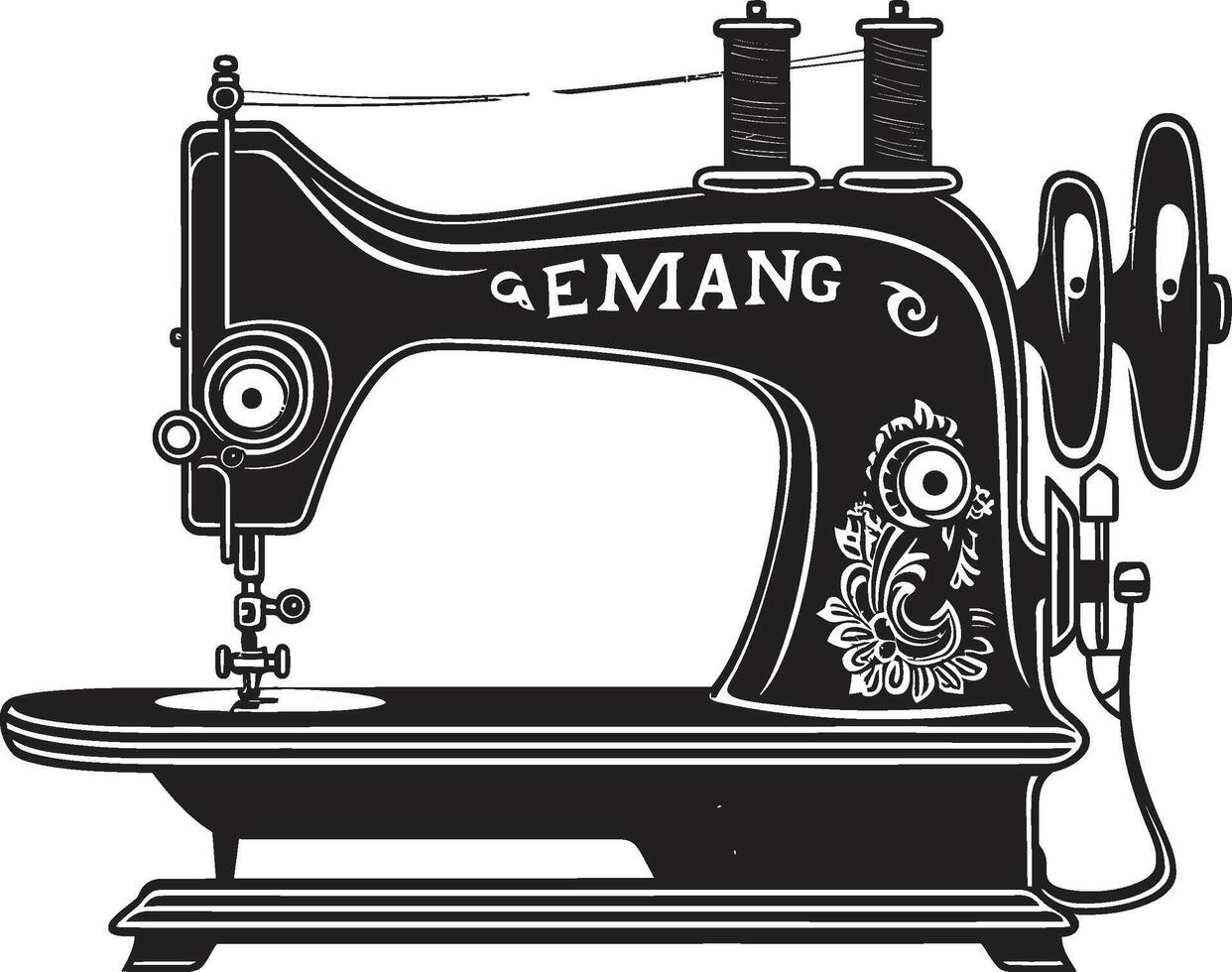 Needlecraft Noir Black for Sewing Machine Emblem Elegance in Thread Black Sewing Machine vector