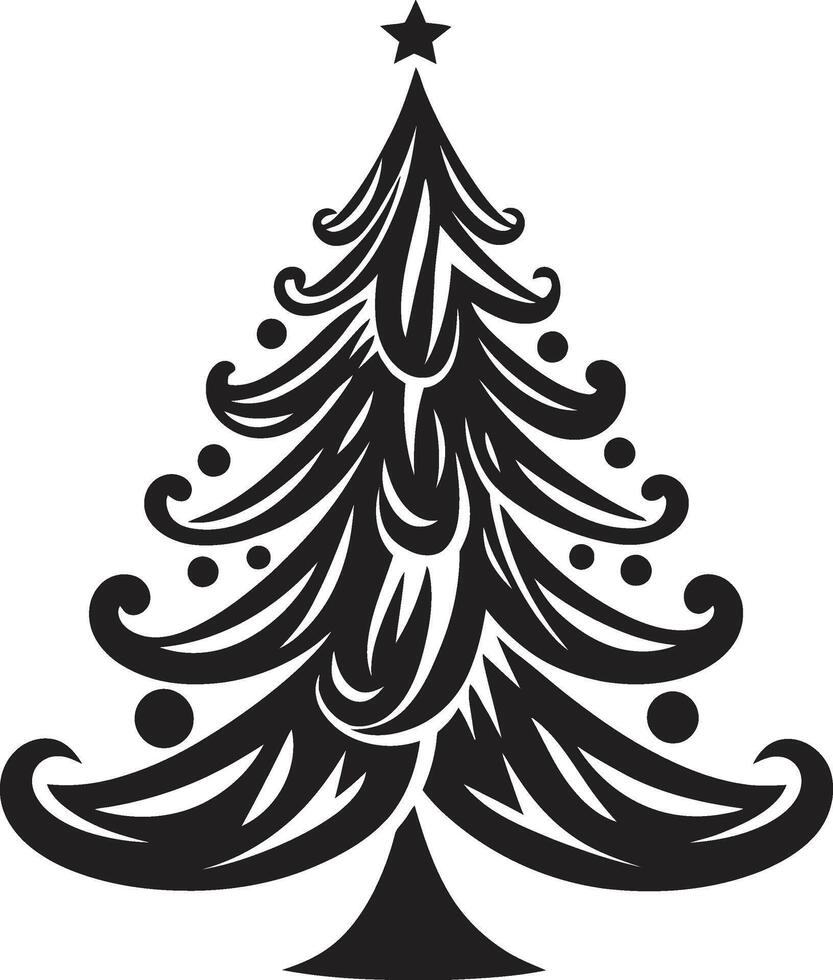 Merry and Bright Baubles Christmas Tree Set for Vibrant Decor Vintage Ornamented Pines Nostalgic Illustrations vector